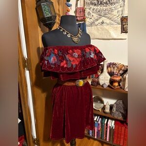Red Maroon Velvet Umgee Dress small off shoulder